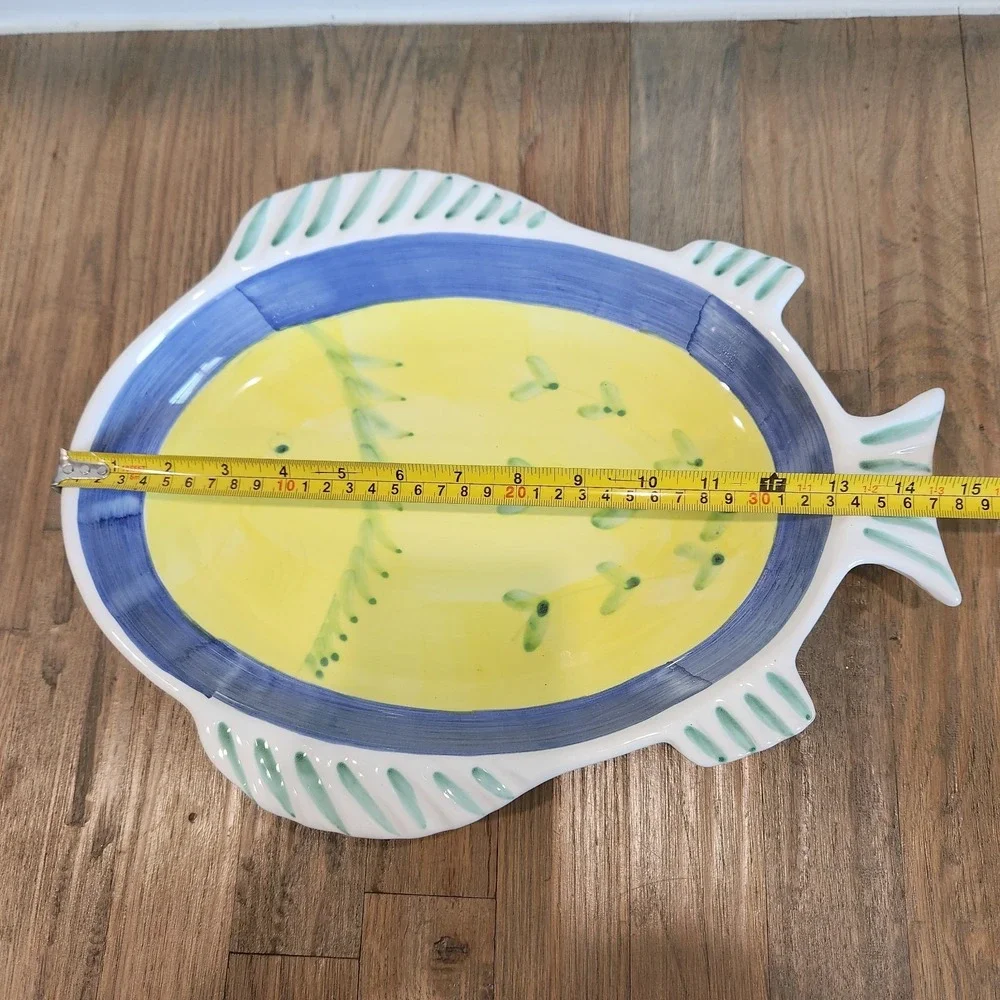 Caleca Greco Hand Painted Italy Fish Shaped Server Platter Marina Yellow Blue